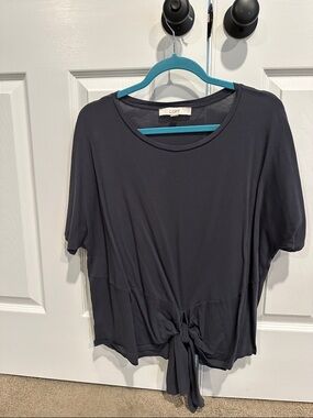 LOFT Charcoal Tie-Front Short Sleeve Tee